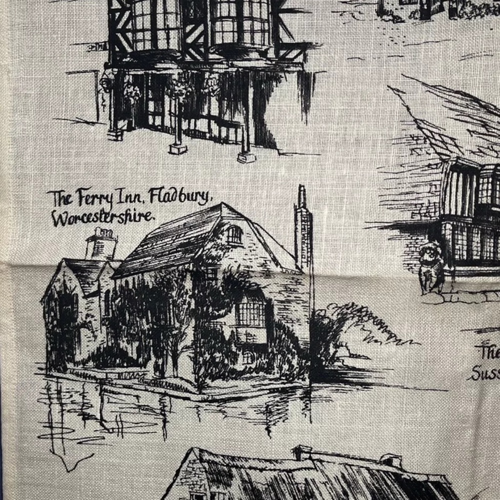 Horrockses Tea Towel “Old Inns” 100% Irish linen 1960s Vintage Original - Picture 7 of 14